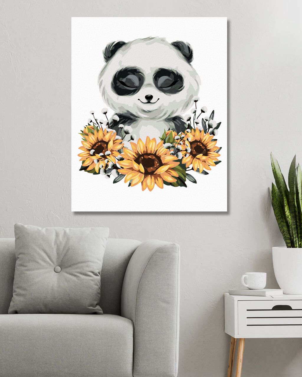 zuty Malování podle čísel - PANDA SE SLUNEČNICEMI - Rozměr: 40x50 cm, Rámování: Varianta: vypnuté plátno na rám - obrázek 4