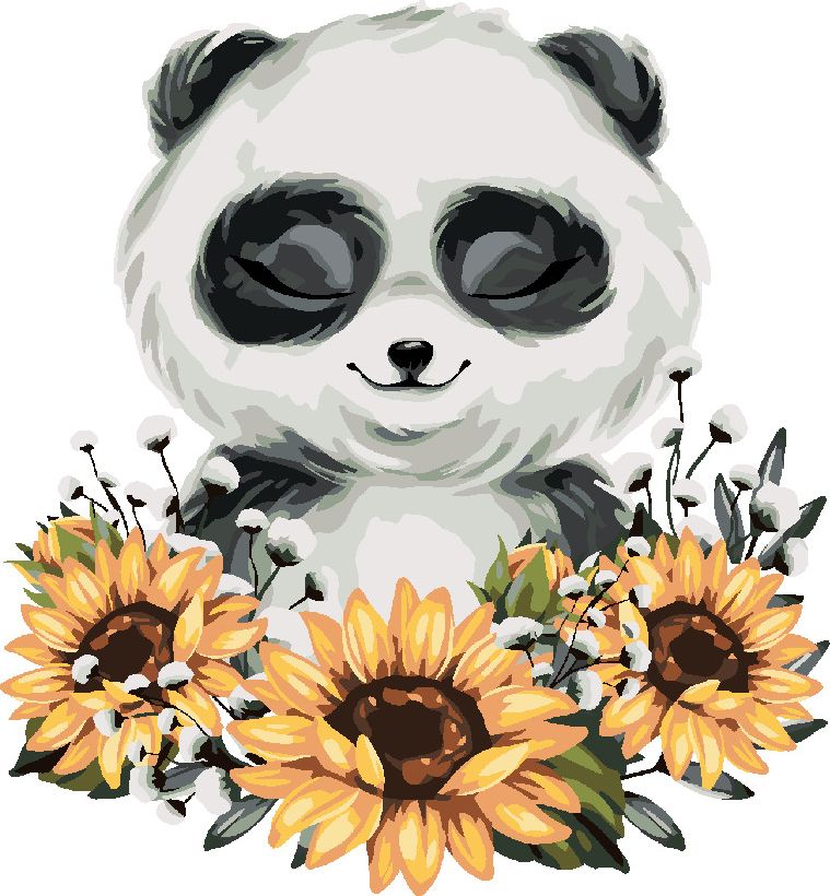 zuty Malování podle čísel - PANDA SE SLUNEČNICEMI - Rozměr: 40x50 cm, Rámování: Varianta: vypnuté plátno na rám - obrázek 6