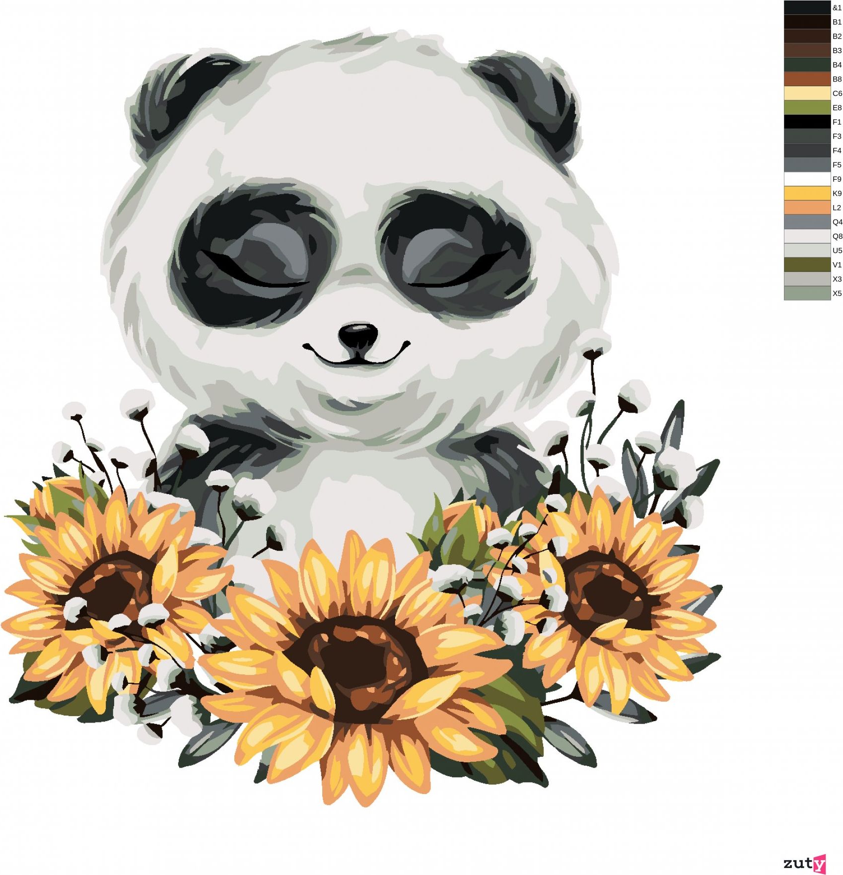 zuty Malování podle čísel - PANDA SE SLUNEČNICEMI - Rozměr: 40x50 cm, Rámování: Varianta: vypnuté plátno na rám - obrázek 10