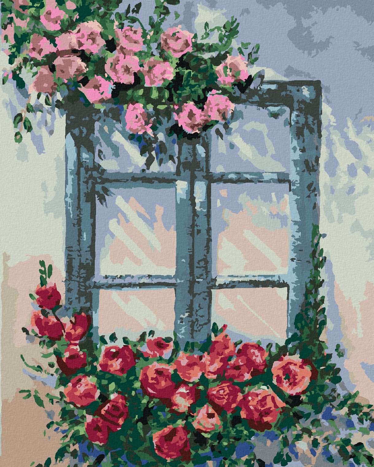 zuty Malování podle čísel - RŮŽE U OKNA - Rozměr: 40x50 cm, Rámování: Varianta: vypnuté plátno na rám - obrázek 1