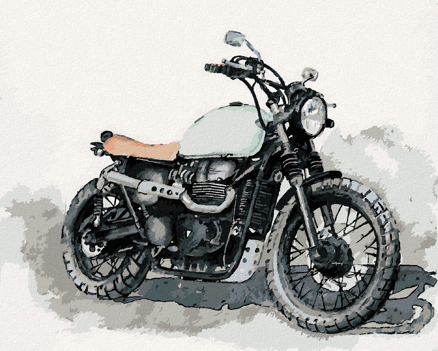 zuty Malování podle čísel - MOTORKA NA ŠEDÉM POZADÍ - Rozměr: 40x50 cm, Rámování: Varianta: bez rámu a bez vypnutí plátna - obrázek 1