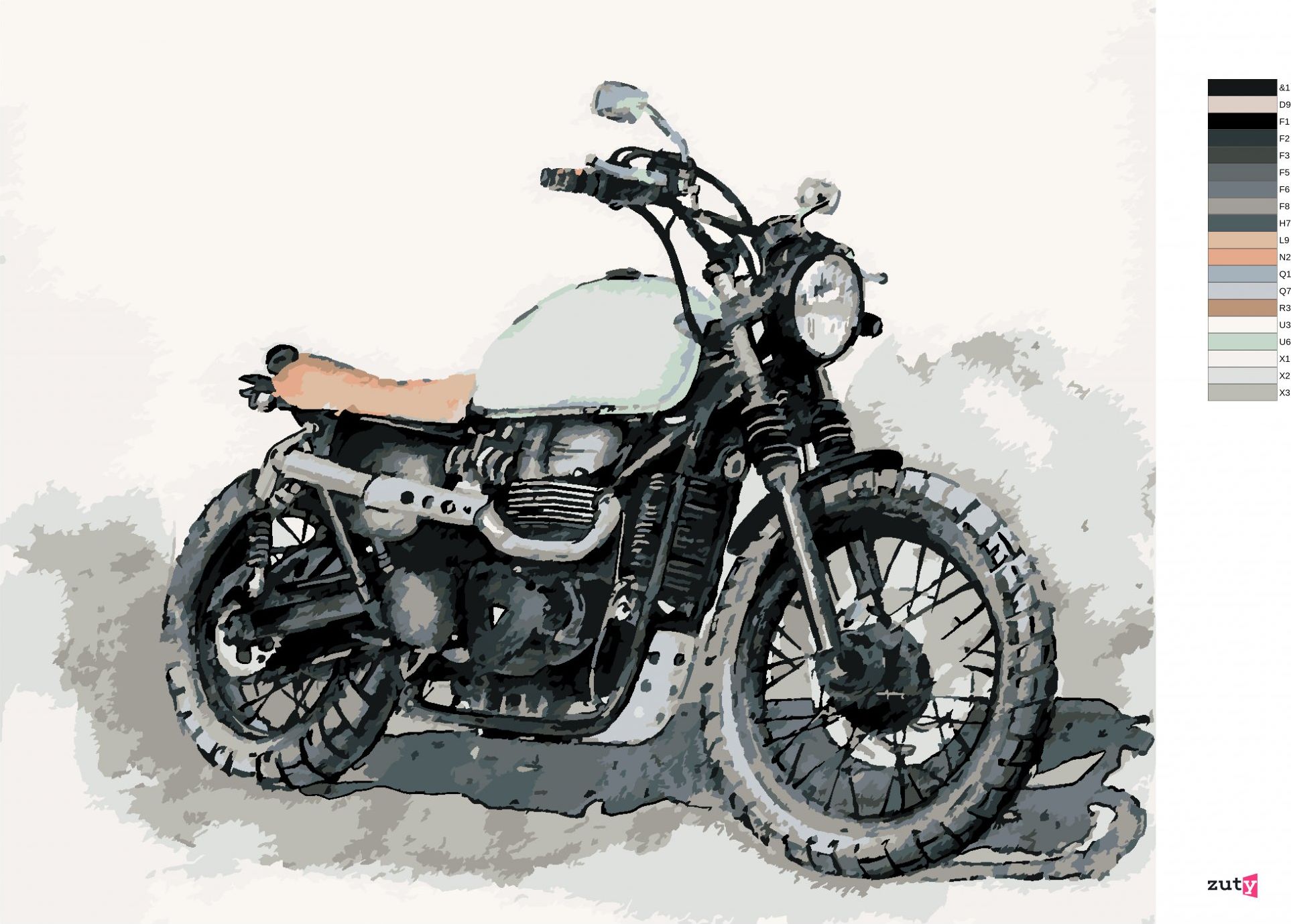 zuty Malování podle čísel - MOTORKA NA ŠEDÉM POZADÍ - Rozměr: 40x50 cm, Rámování: Varianta: bez rámu a bez vypnutí plátna - obrázek 10