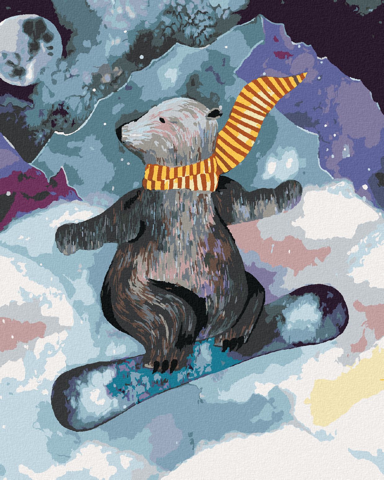zuty Malování podle čísel - MEDVĚD NA SNOWBOARDU - Rozměr: 40x50 cm, Rámování: Varianta: vypnuté plátno na rám - obrázek 1