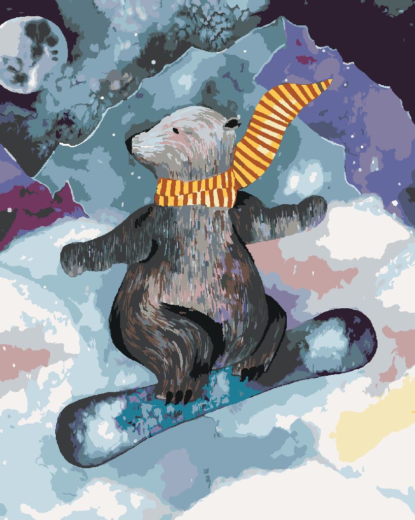 zuty Malování podle čísel - MEDVĚD NA SNOWBOARDU - Rozměr: 40x50 cm, Rámování: Varianta: vypnuté plátno na rám - obrázek 3