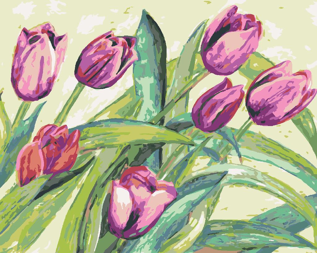 zuty Malování podle čísel - FIALOVÉ TULIPÁNY - Rozměr: 40x50 cm, Rámování: Varianta: vypnuté plátno na rám - obrázek 4
