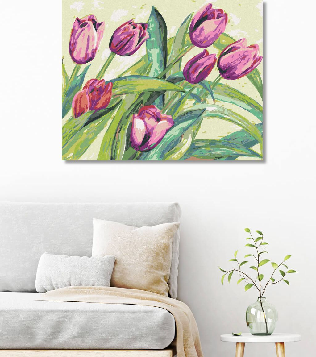 zuty Malování podle čísel - FIALOVÉ TULIPÁNY - Rozměr: 40x50 cm, Rámování: Varianta: vypnuté plátno na rám - obrázek 7