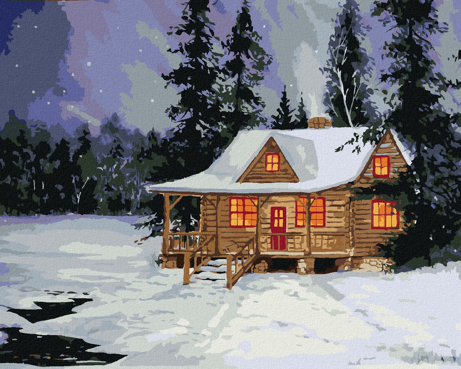 zuty Malování podle čísel - SRUB V ZIMNÍM LESE - Rozměr: 40x50 cm, Rámování: Varianta: vypnuté plátno na rám - obrázek 1