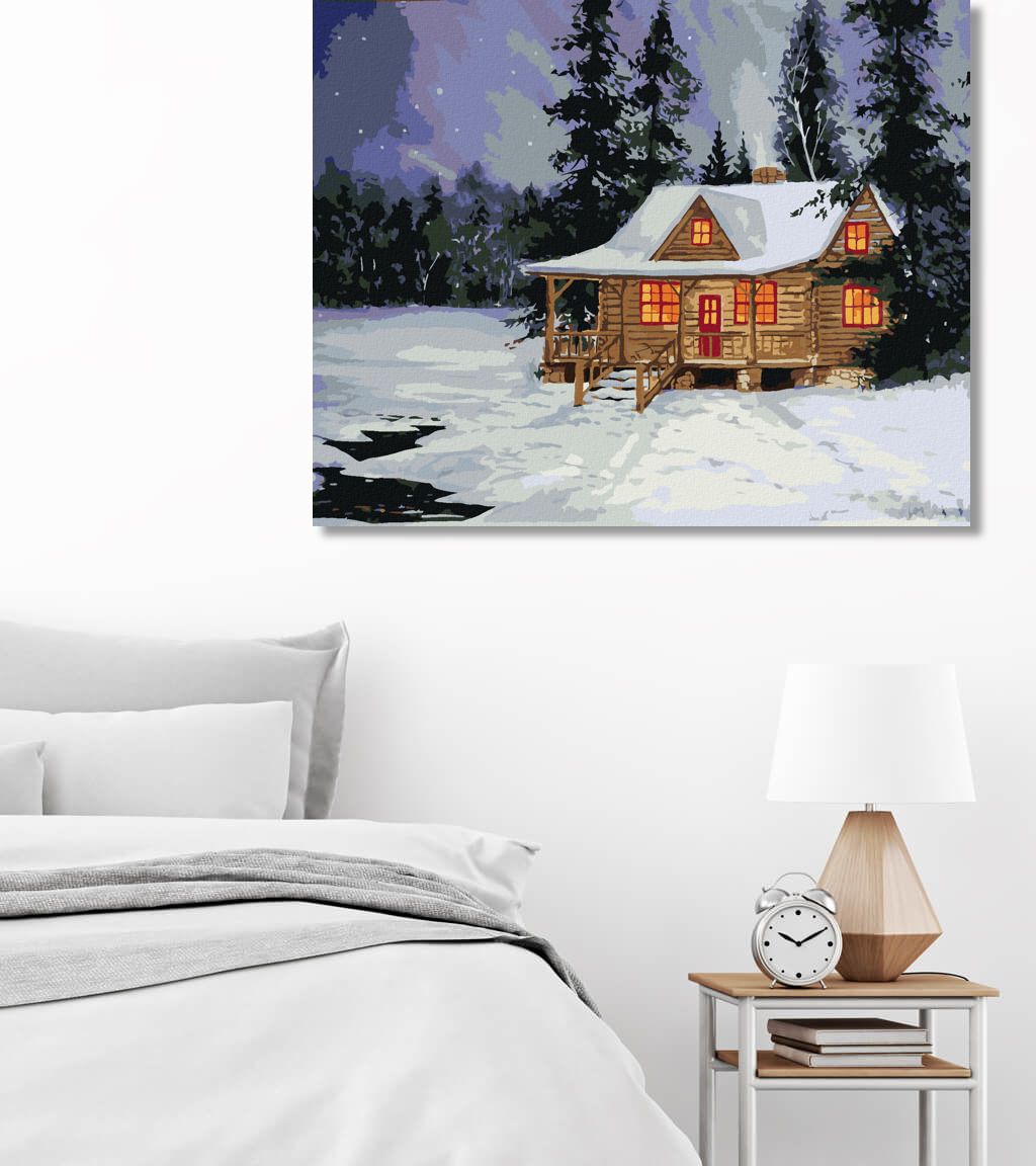 zuty Malování podle čísel - SRUB V ZIMNÍM LESE - Rozměr: 40x50 cm, Rámování: Varianta: vypnuté plátno na rám - obrázek 7