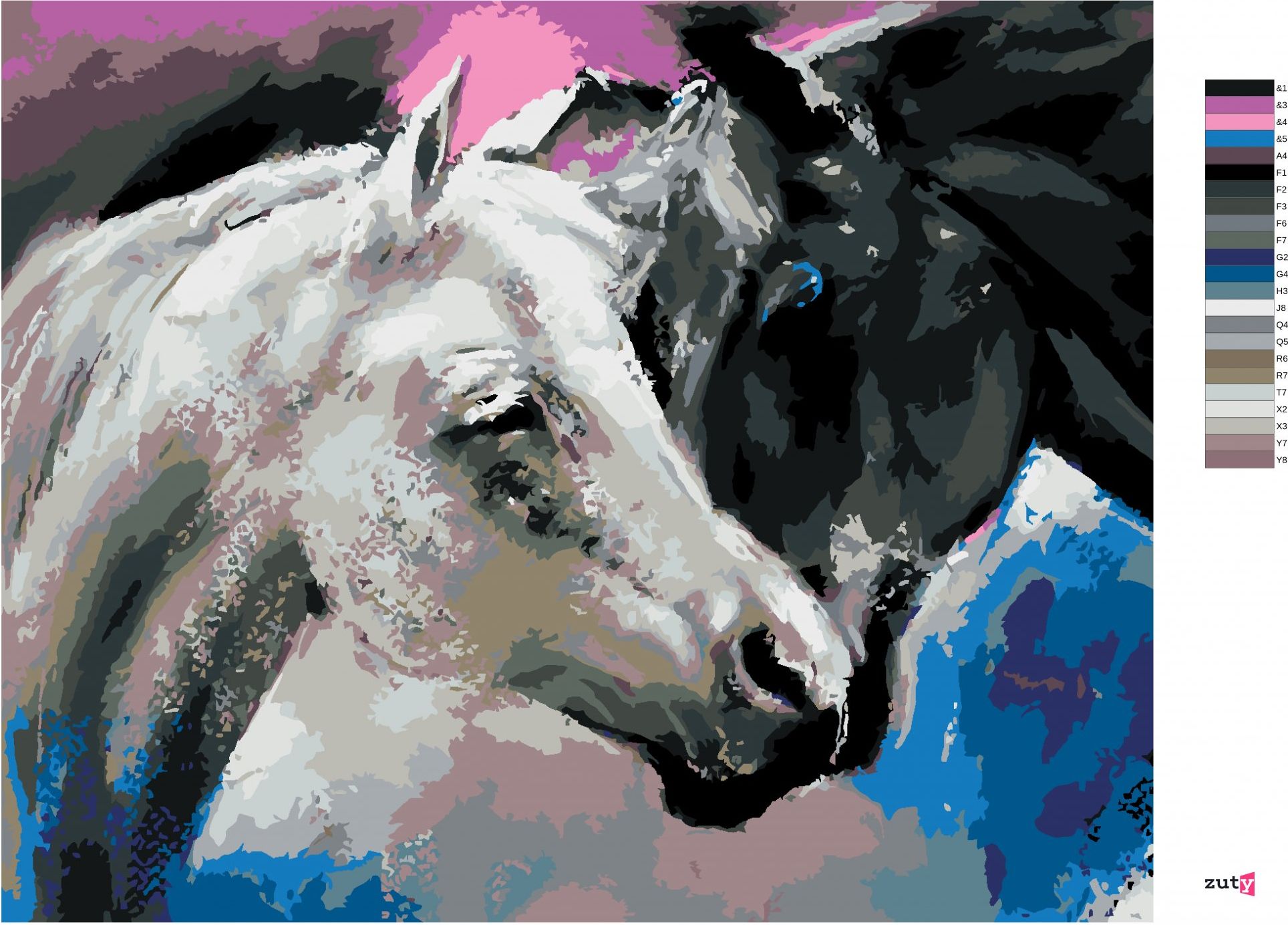zuty Malování podle čísel - ČERNÝ A BÍLÝ KŮŇ - Rozměr: 40x50 cm, Rámování: Varianta: bez rámu a bez vypnutí plátna - obrázek 4