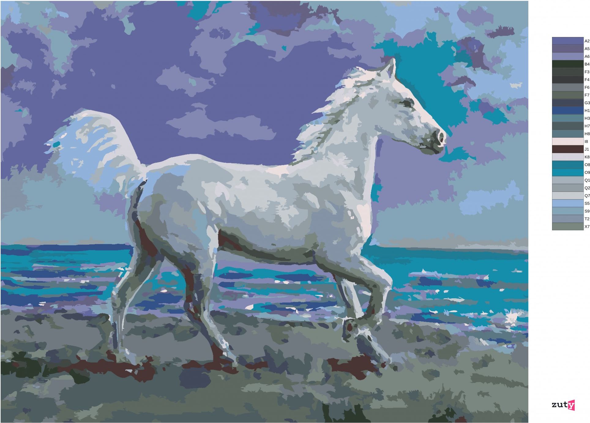zuty Malování podle čísel - BÍLÝ KŮŇ NA BŘEHU - Rozměr: 40x50 cm, Rámování: Varianta: bez rámu a bez vypnutí plátna - obrázek 7
