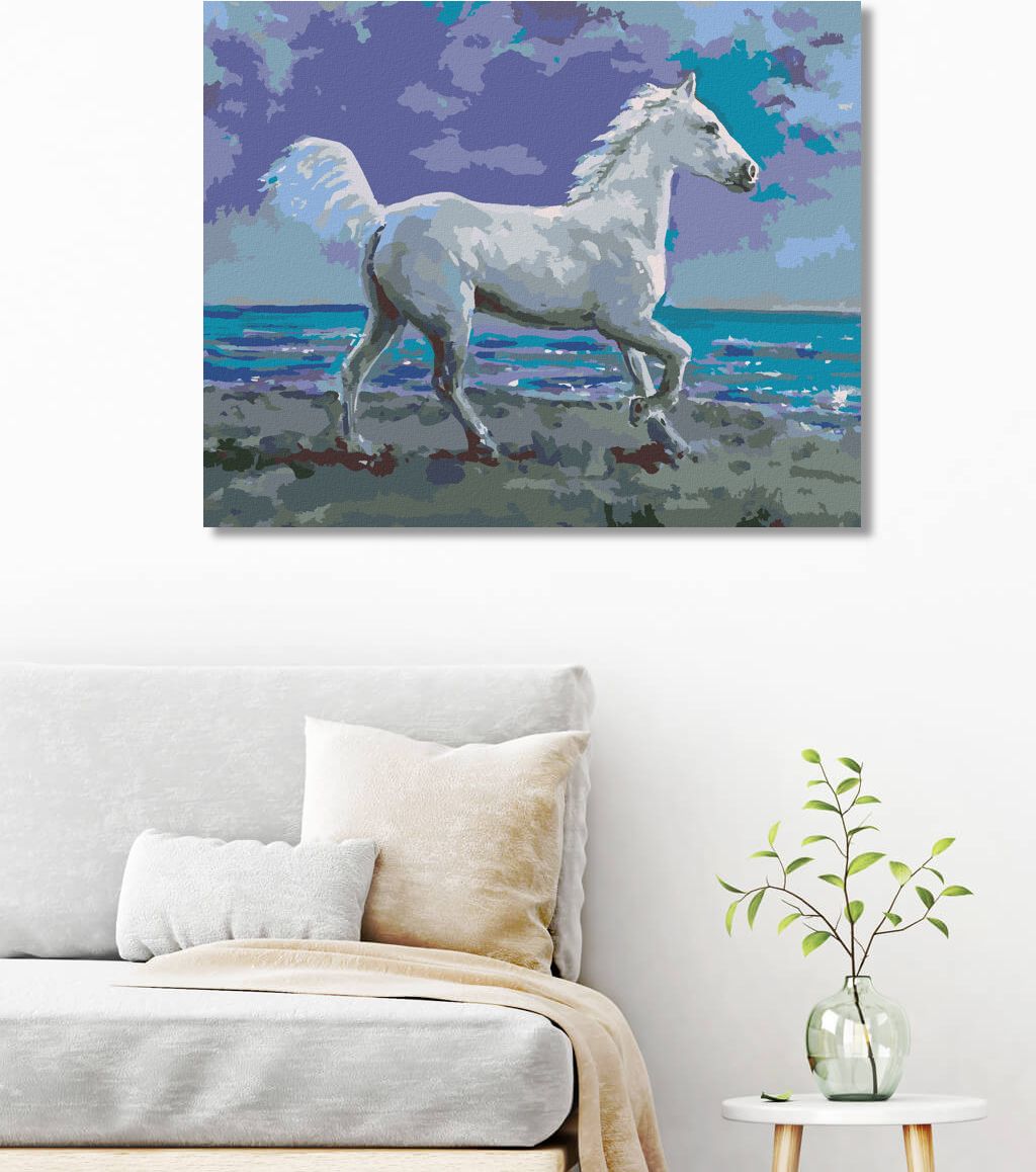 zuty Malování podle čísel - BÍLÝ KŮŇ NA BŘEHU - Rozměr: 40x50 cm, Rámování: Varianta: bez rámu a bez vypnutí plátna - obrázek 9
