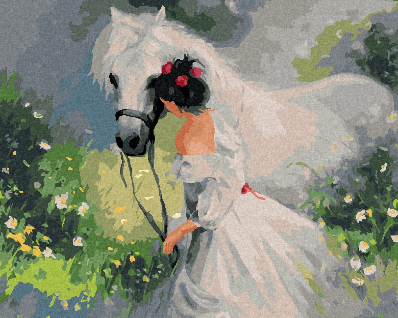 zuty Malování podle čísel - DÍVKA V BÍLÝCH ŠATECH A KŮŇ - Rozměr: 40x50 cm, Rámování: Varianta: bez rámu a bez vypnutí plátna - obrázek 1
