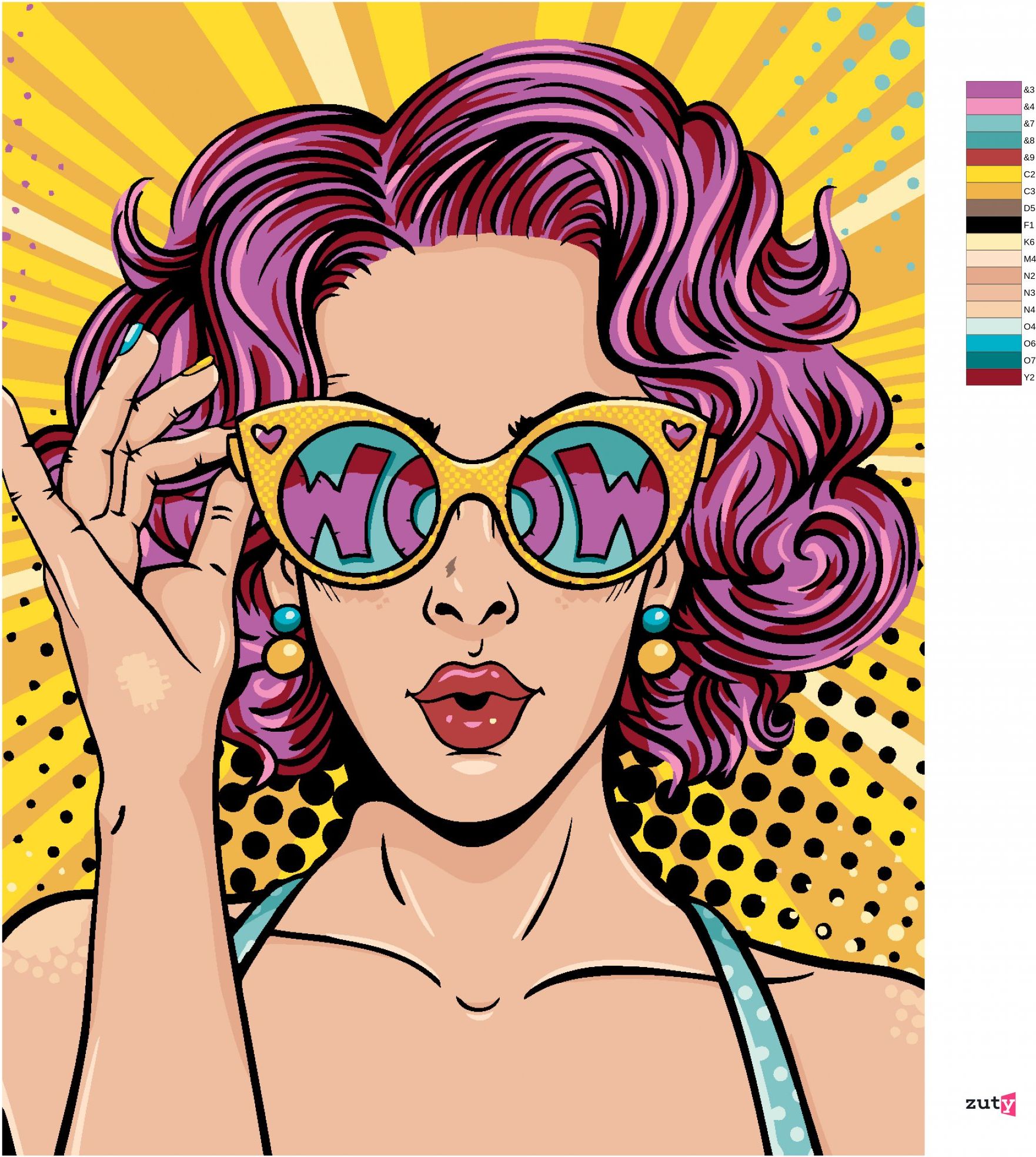 zuty Malování podle čísel - POP-ART ŽENA S RŮŽOVÝMI VLASY - Rozměr: 40x50 cm, Rámování: Varianta: vypnuté plátno na rám - obrázek 5