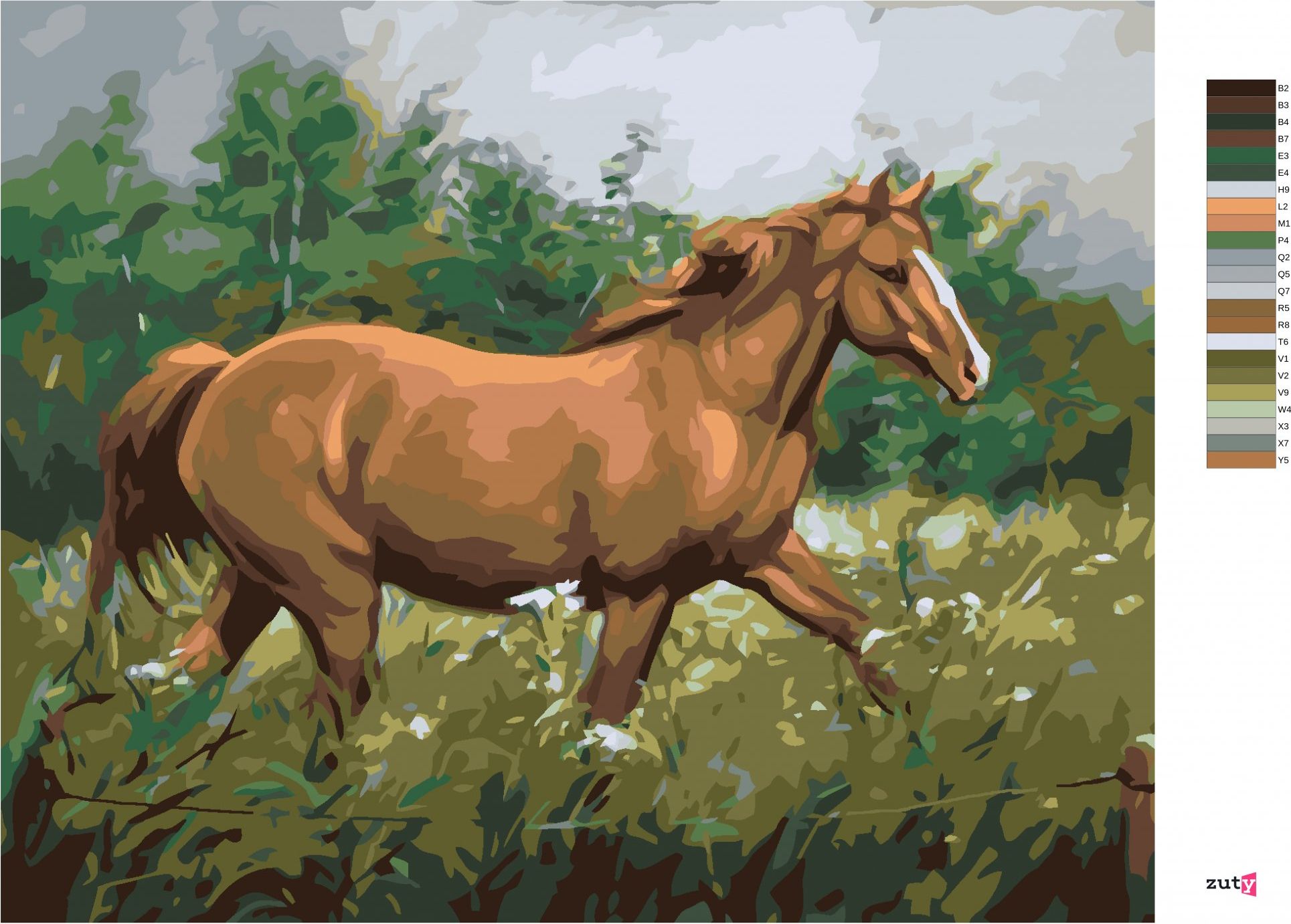 zuty Malování podle čísel - HNĚDÝ KŮŇ NA PASTVĚ U LESA - Rozměr: 40x50 cm, Rámování: Varianta: vypnuté plátno na rám - obrázek 10