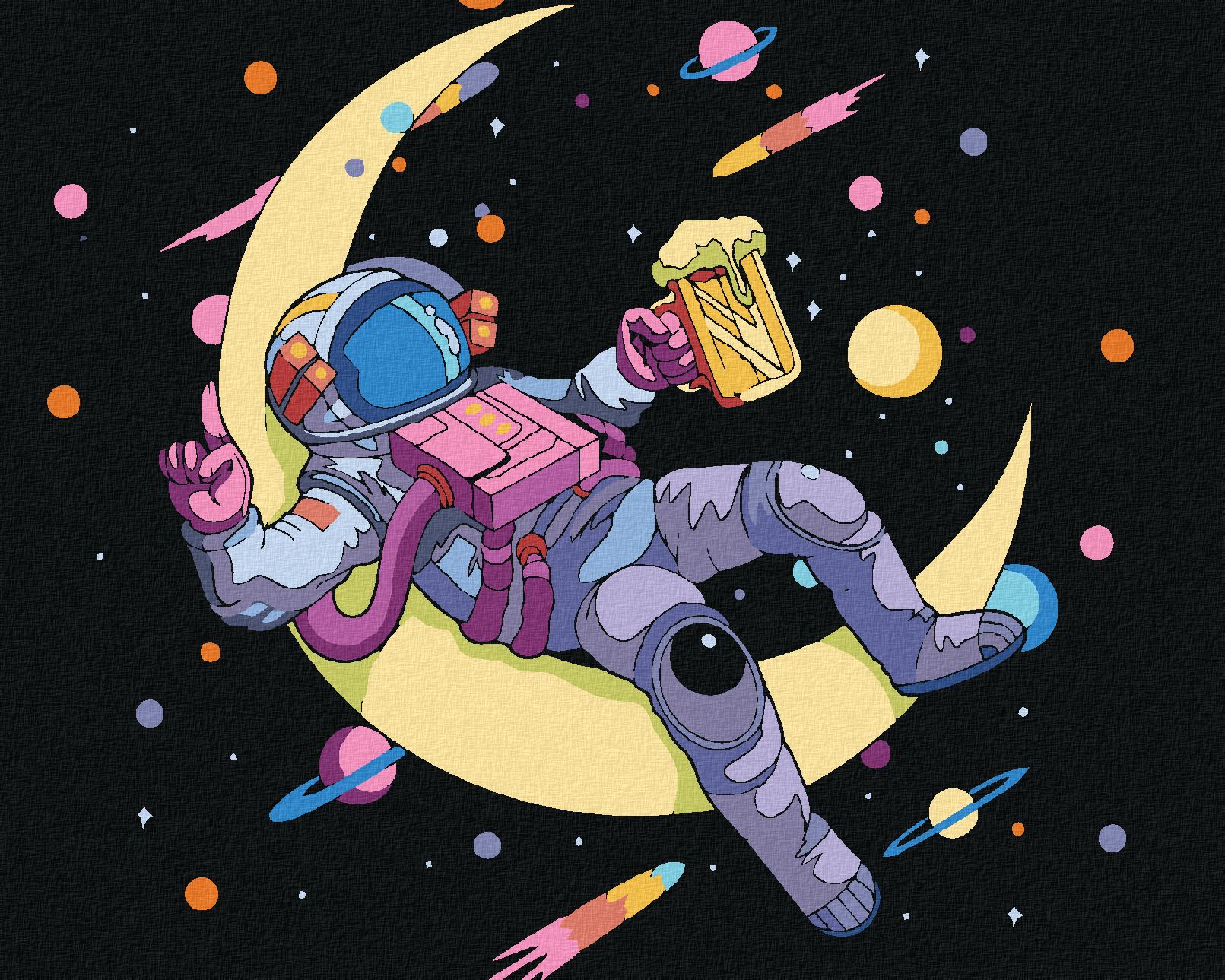 zuty Malování podle čísel - ASTRONAUT A PIVO - Rozměr: 40x50 cm, Rámování: Varianta: vypnuté plátno na rám - obrázek 1