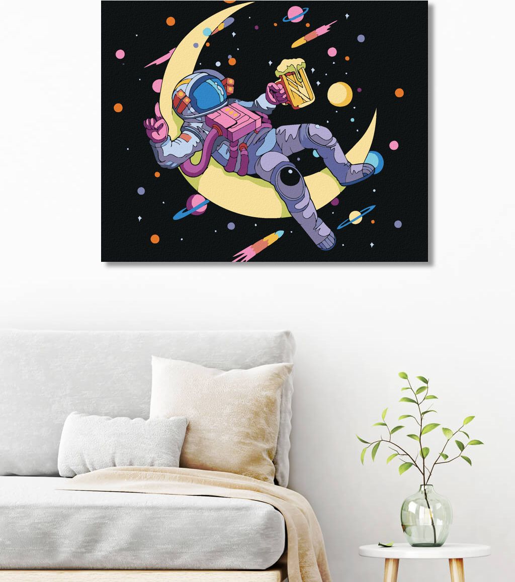 zuty Malování podle čísel - ASTRONAUT A PIVO - Rozměr: 40x50 cm, Rámování: Varianta: vypnuté plátno na rám - obrázek 2