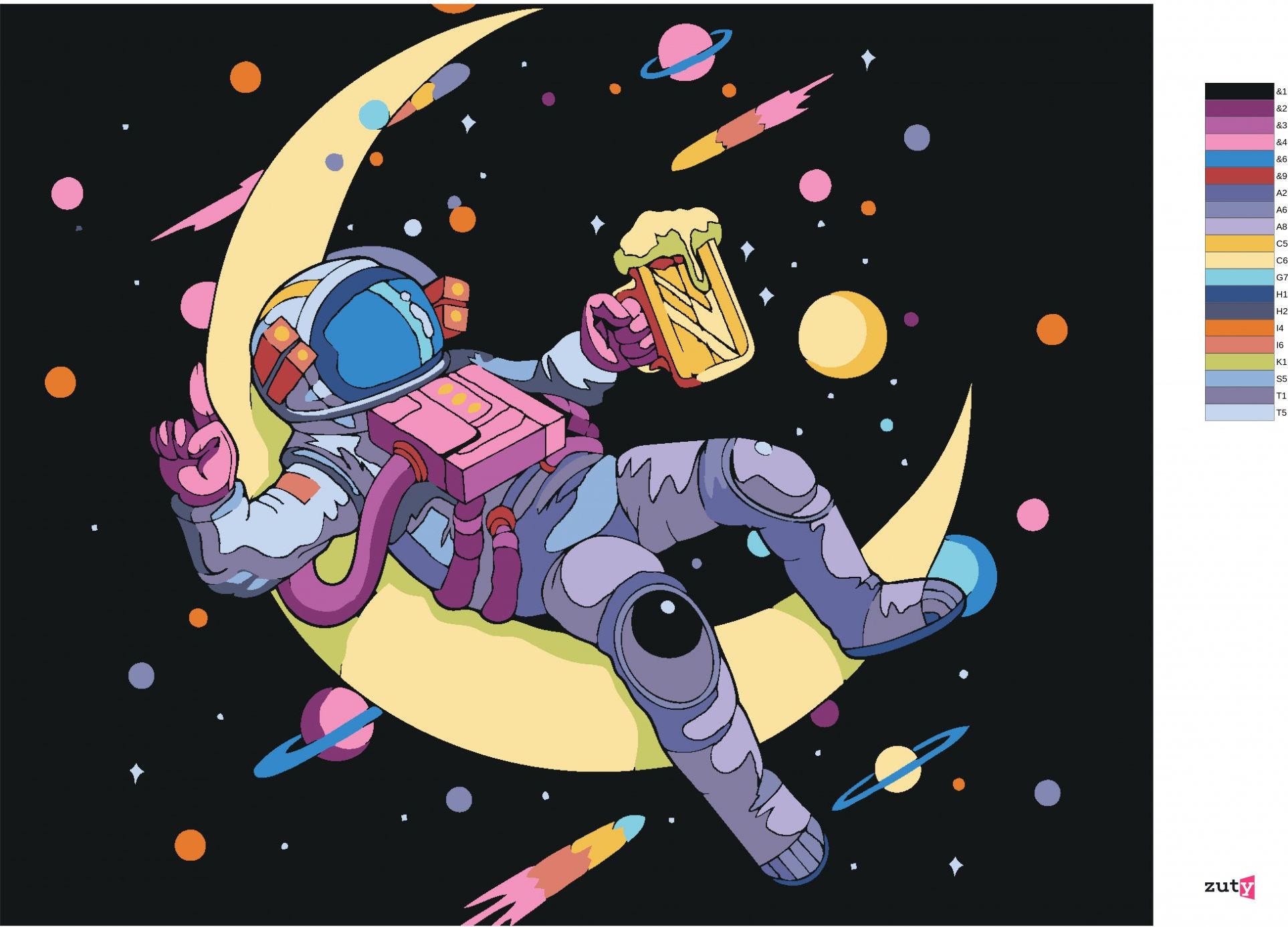 zuty Malování podle čísel - ASTRONAUT A PIVO - Rozměr: 40x50 cm, Rámování: Varianta: vypnuté plátno na rám - obrázek 4