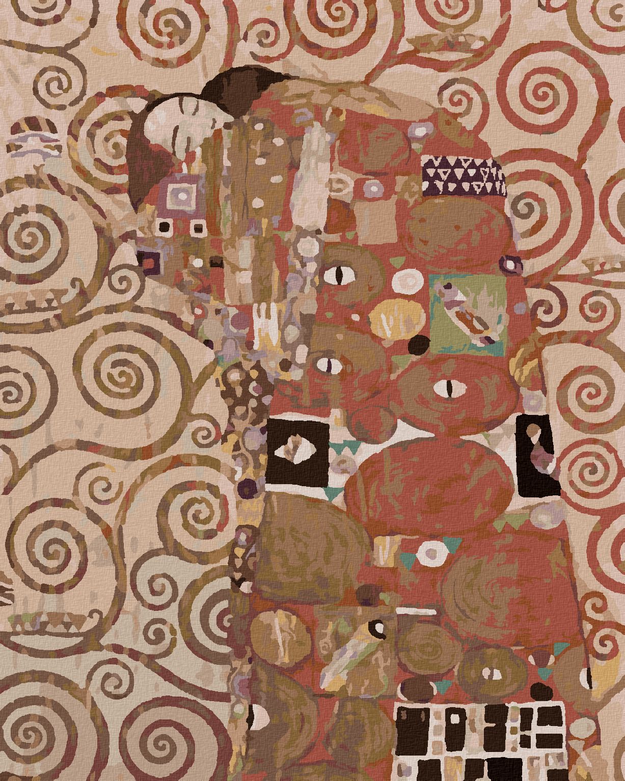 zuty Malování podle čísel - OBJETÍ (G. KLIMT) - Rozměr: 40x50 cm, Rámování: Varianta: bez rámu a bez vypnutí plátna - obrázek 1