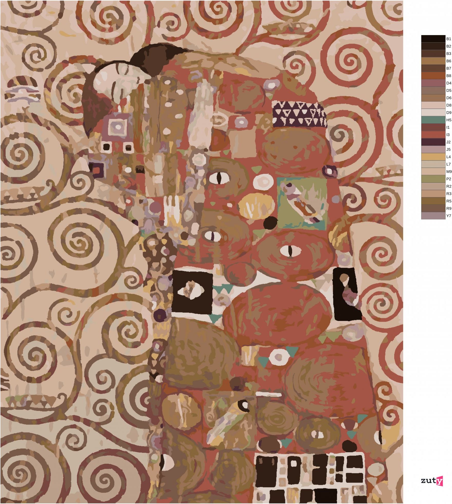 zuty Malování podle čísel - OBJETÍ (G. KLIMT) - Rozměr: 40x50 cm, Rámování: Varianta: bez rámu a bez vypnutí plátna - obrázek 4