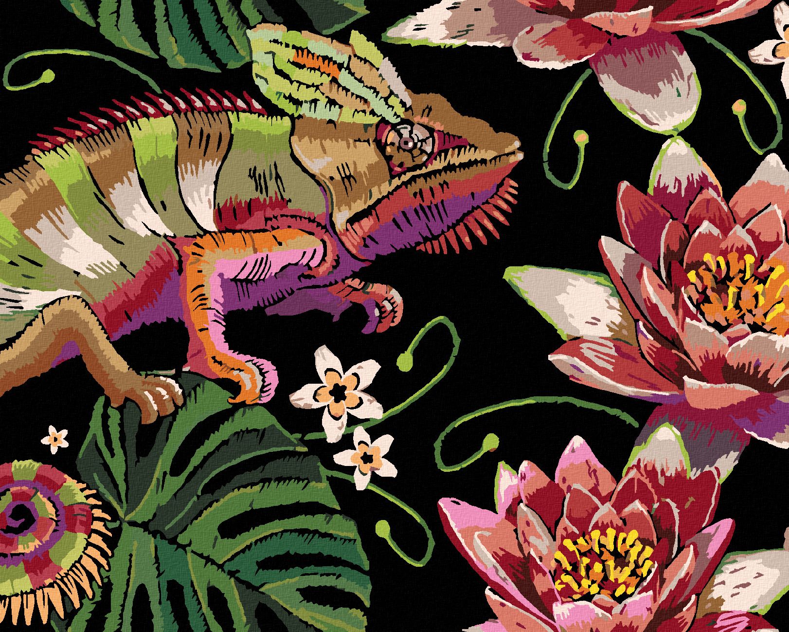 zuty Malování podle čísel - CHAMELEON MEZI LEKNÍNY - Rozměr: 40x50 cm, Rámování: Varianta: vypnuté plátno na rám - obrázek 1