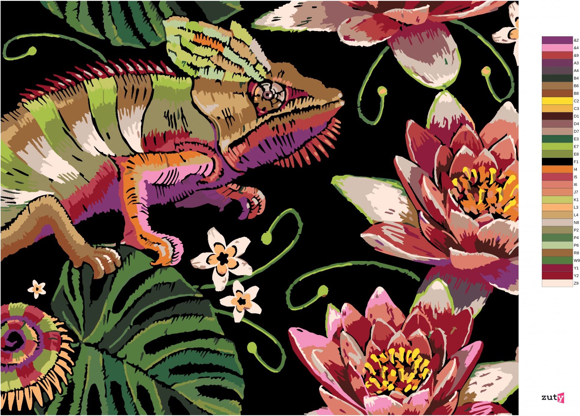 zuty Malování podle čísel - CHAMELEON MEZI LEKNÍNY - Rozměr: 40x50 cm, Rámování: Varianta: vypnuté plátno na rám - obrázek 7
