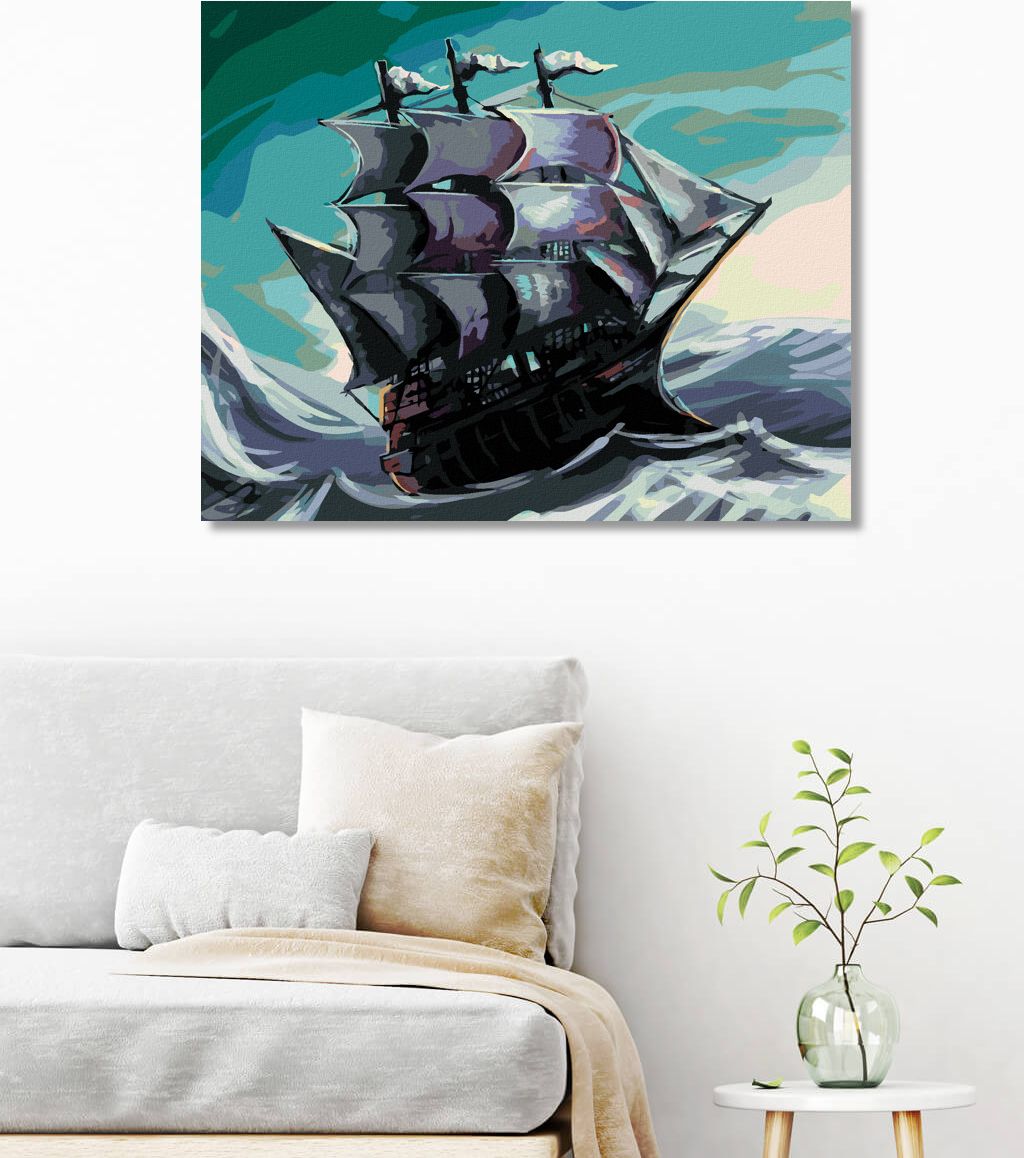 zuty Malování podle čísel - PIRÁTSKÁ LOĎ NA MOŘI - Rozměr: 40x50 cm, Rámování: Varianta: vypnuté plátno na rám - obrázek 2
