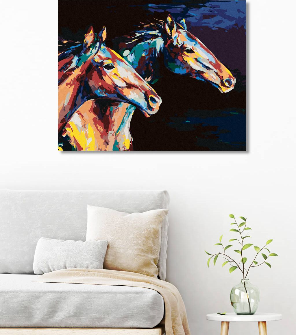 zuty Malování podle čísel - DVA BAREVNÍ KONĚ V BĚHU - Rozměr: 40x50 cm, Rámování: Varianta: vypnuté plátno na rám - obrázek 6