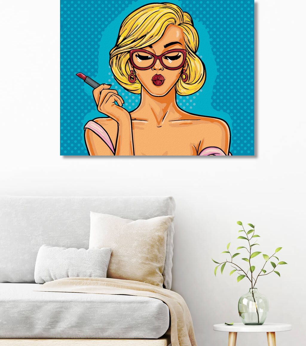 zuty Malování podle čísel - POP-ART BLONDÝNA S RTĚNKOU - Rozměr: 40x50 cm, Rámování: Varianta: vypnuté plátno na rám - obrázek 10