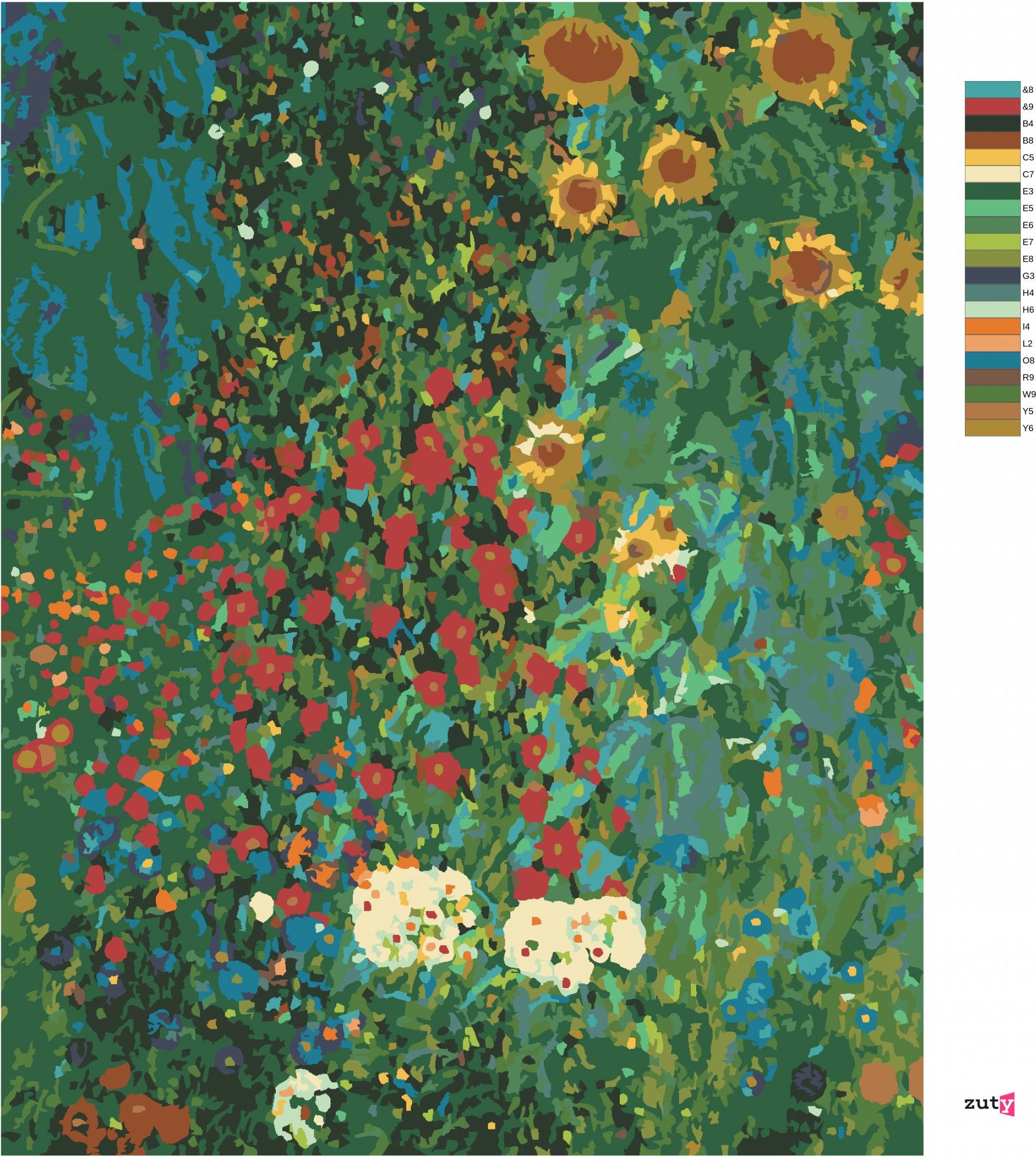 zuty Malování podle čísel - ZAHRADA SE SLUNEČNICEMI (G. KLIMT) - Rozměr: 40x50 cm, Rámování: Varianta: vypnuté plátno na rám - obrázek 5