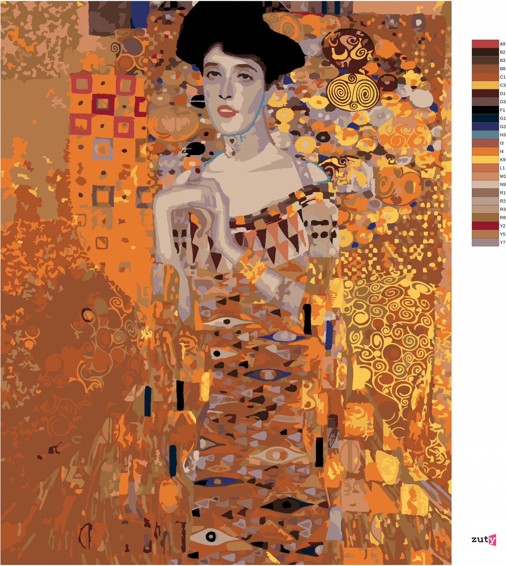zuty Malování podle čísel - ZLATÁ ADELE (G. KLIMT) - Rozměr: 40x50 cm, Rámování: Varianta: bez rámu a bez vypnutí plátna - obrázek 6