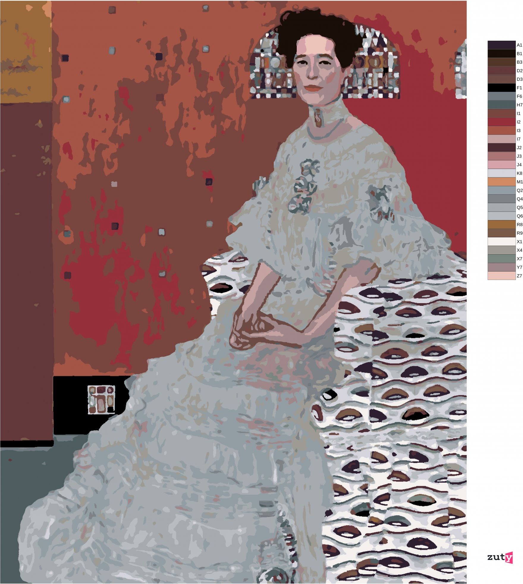 zuty Malování podle čísel - PORTRÉT FRITZA RIEDLEROVÉ (G. KLIMT) - Rozměr: 40x50 cm, Rámování: Varianta: bez rámu a bez vypnutí plátna - obrázek 7