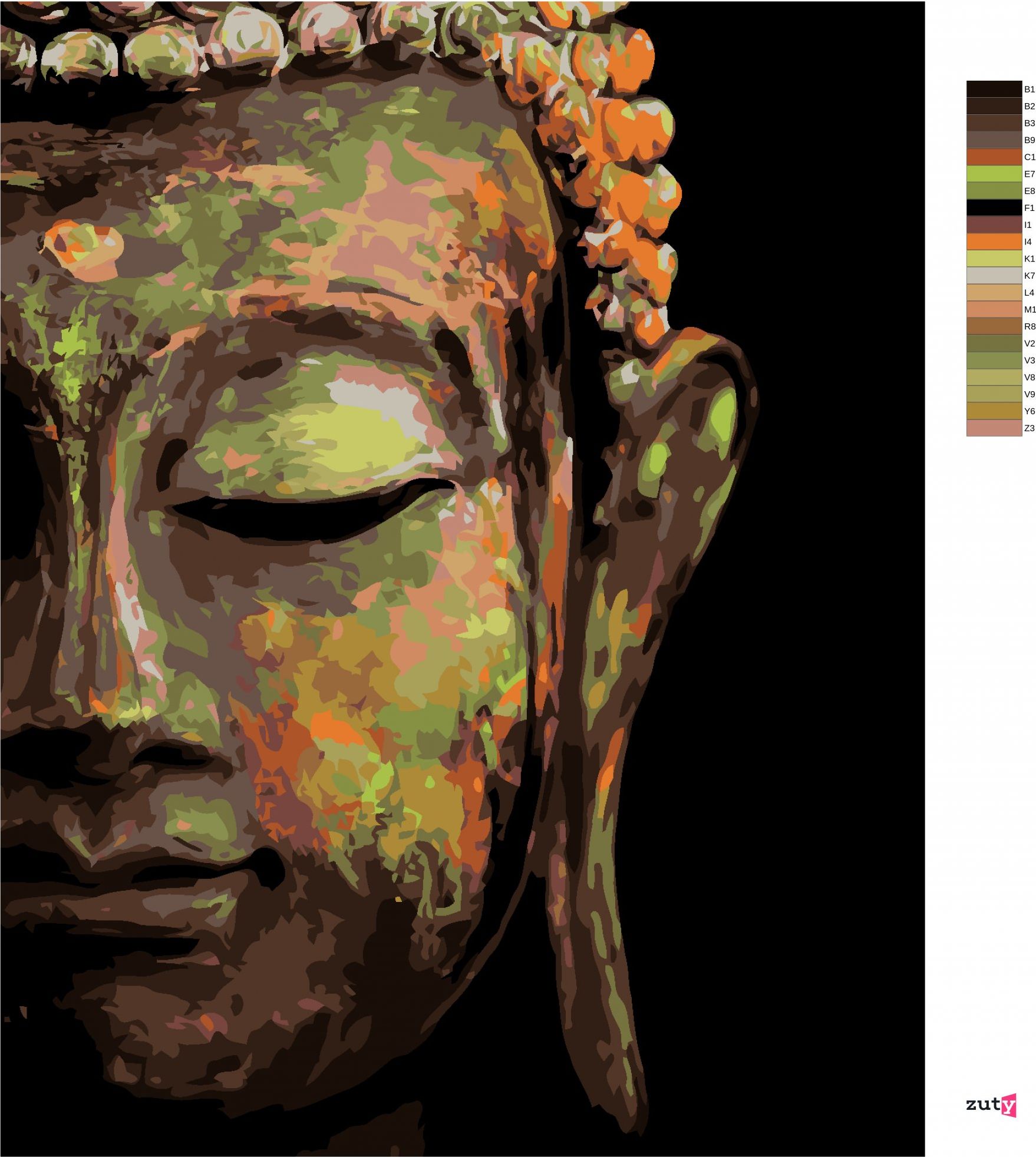 zuty Malování podle čísel - BUDDHA NA ČERNÉM POZADÍ - Rozměr: 40x50 cm, Rámování: Varianta: bez rámu a bez vypnutí plátna - obrázek 2