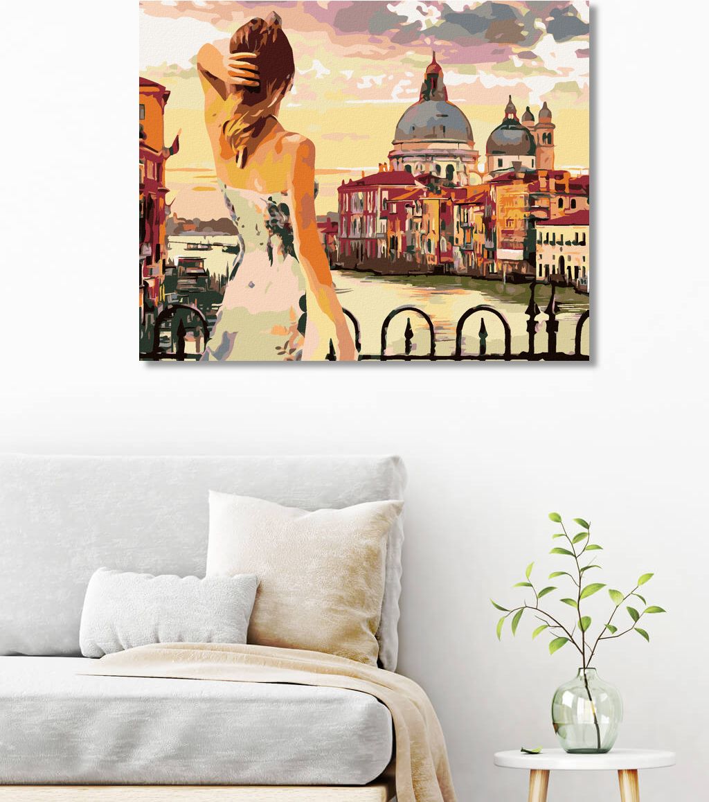 zuty Malování podle čísel - ŽENA V BENÁTKÁCH PŘI ZÁPADU SLUNCE - Rozměr: 40x50 cm, Rámování: Varianta: vypnuté plátno na rám - obrázek 4