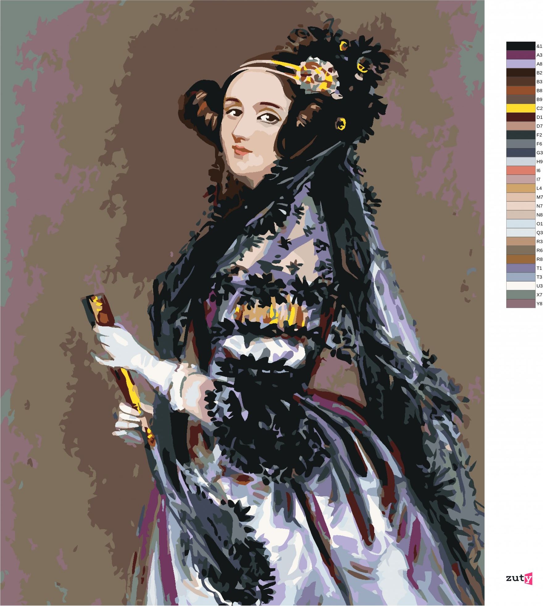 zuty Malování podle čísel - PORTRÉT ADA LOVELACE (ALFRED EDWARD CHALON) - Rozměr: 40x50 cm, Rámování: Varianta: vypnuté plátno na rám - obrázek 5