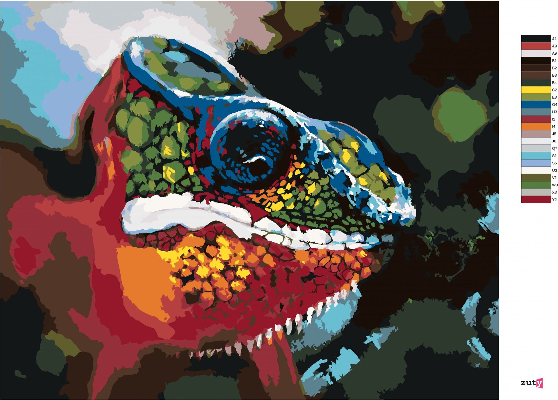 zuty Malování podle čísel - ABSTRAKTNÍ BAREVNÝ CHAMELEÓN - Rozměr: 40x50 cm, Rámování: Varianta: bez rámu a bez vypnutí plátna - obrázek 2