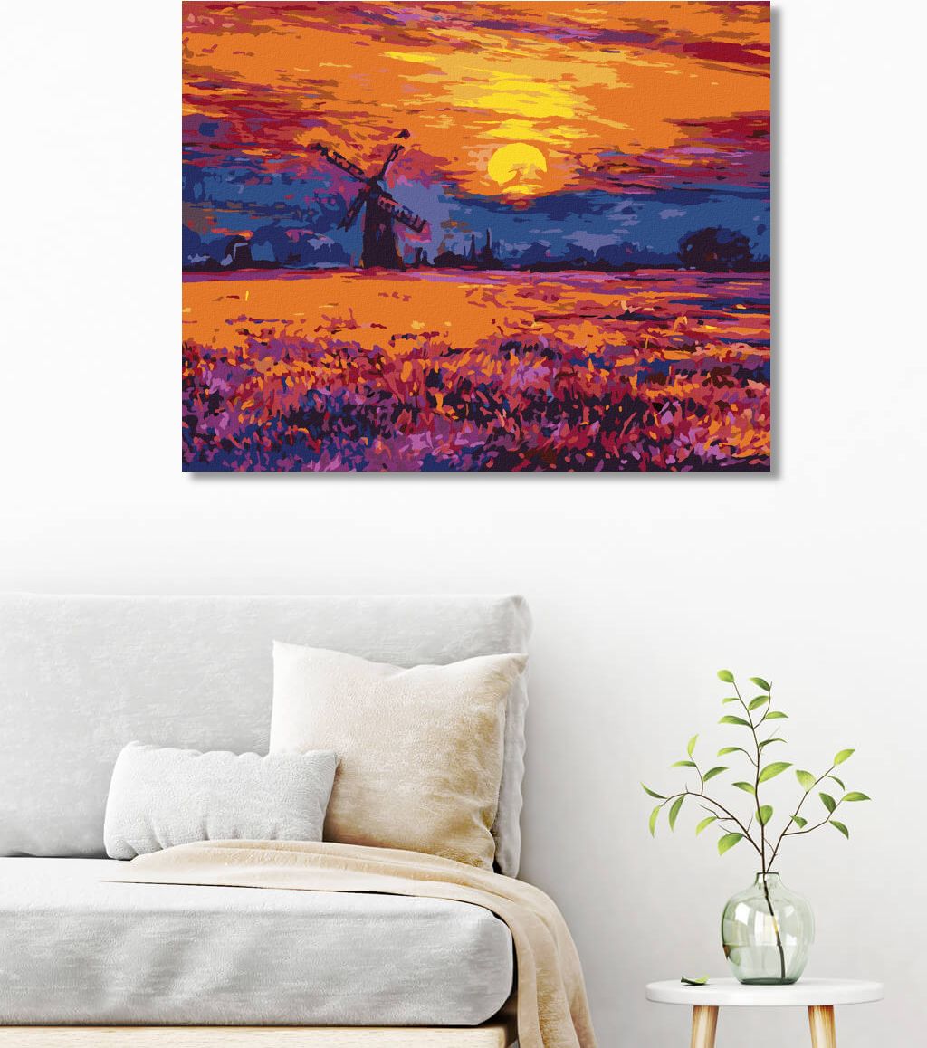 zuty Malování podle čísel - BAREVNÝ ZÁPAD SLUNCE A VĚTRNÝ MLÝN - Rozměr: 40x50 cm, Rámování: Varianta: bez rámu a bez vypnutí plátna - obrázek 7