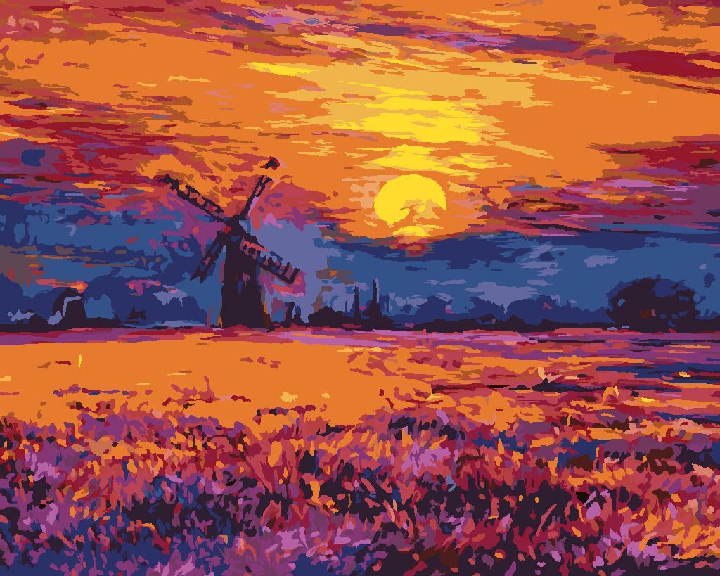 zuty Malování podle čísel - BAREVNÝ ZÁPAD SLUNCE A VĚTRNÝ MLÝN - Rozměr: 40x50 cm, Rámování: Varianta: bez rámu a bez vypnutí plátna - obrázek 10