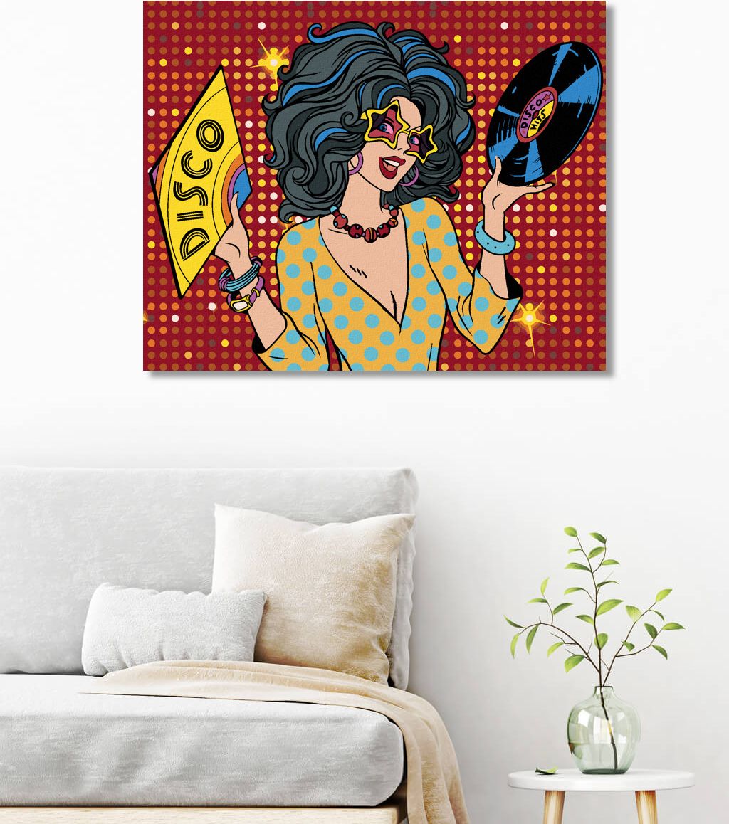 zuty Malování podle čísel - POP-ART DISCO ŽENA - Rozměr: 40x50 cm, Rámování: Varianta: vypnuté plátno na rám - obrázek 3