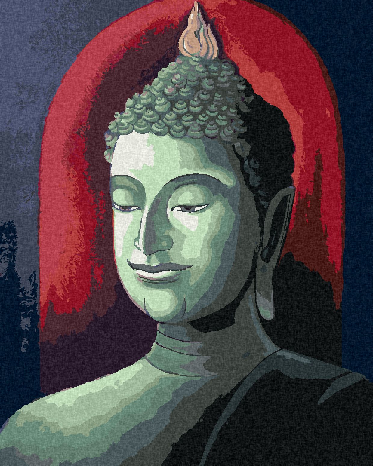 zuty Malování podle čísel - BUDDHA NA ČERVENÉM POZADÍ - Rozměr: 40x50 cm, Rámování: Varianta: bez rámu a bez vypnutí plátna - obrázek 1