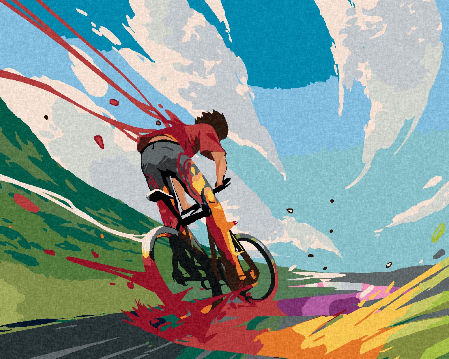 zuty Malování podle čísel - CYKLISTA V BARVÁCH - Rozměr: 40x50 cm, Rámování: Varianta: vypnuté plátno na rám - obrázek 1