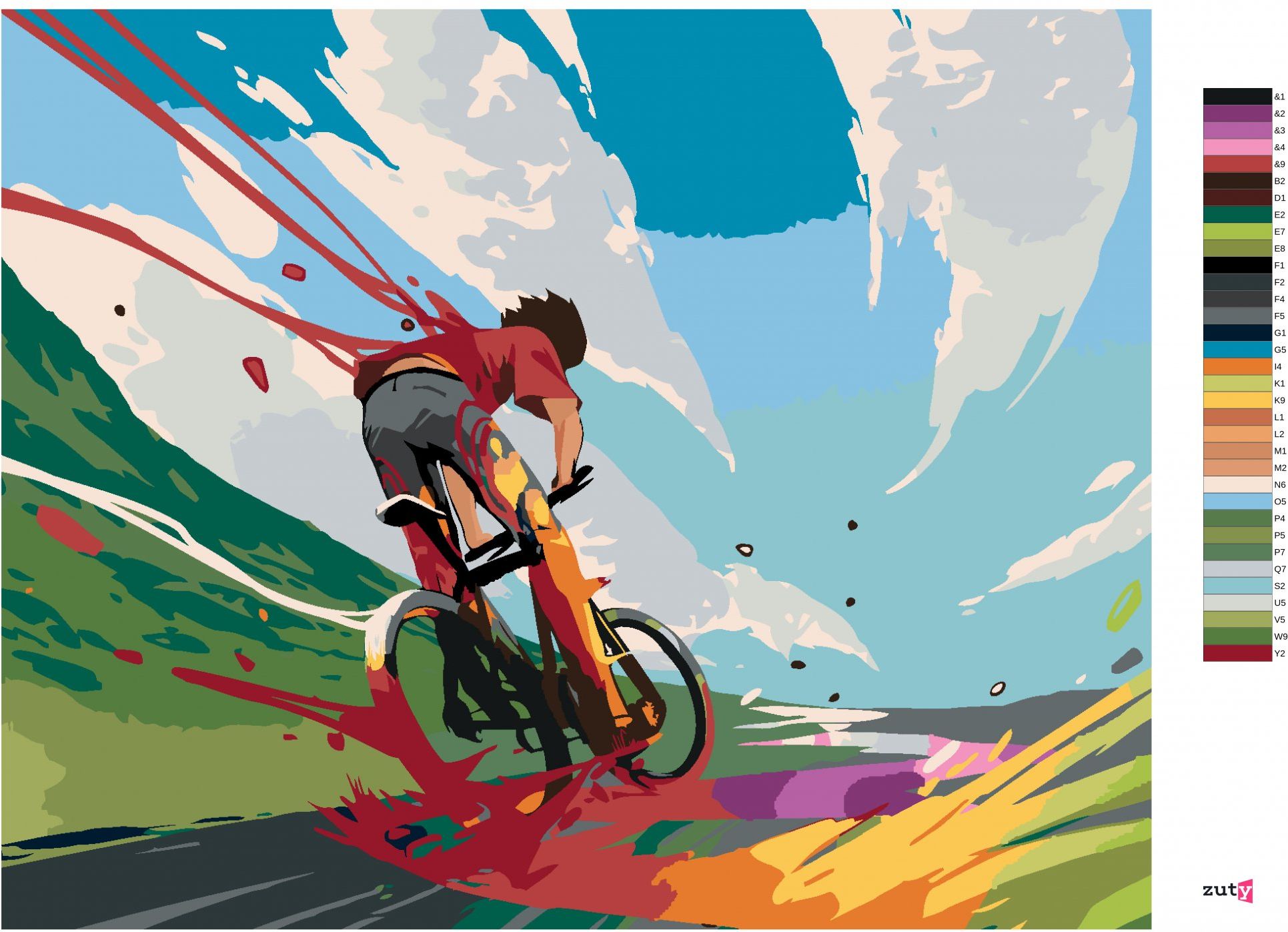 zuty Malování podle čísel - CYKLISTA V BARVÁCH - Rozměr: 40x50 cm, Rámování: Varianta: vypnuté plátno na rám - obrázek 6