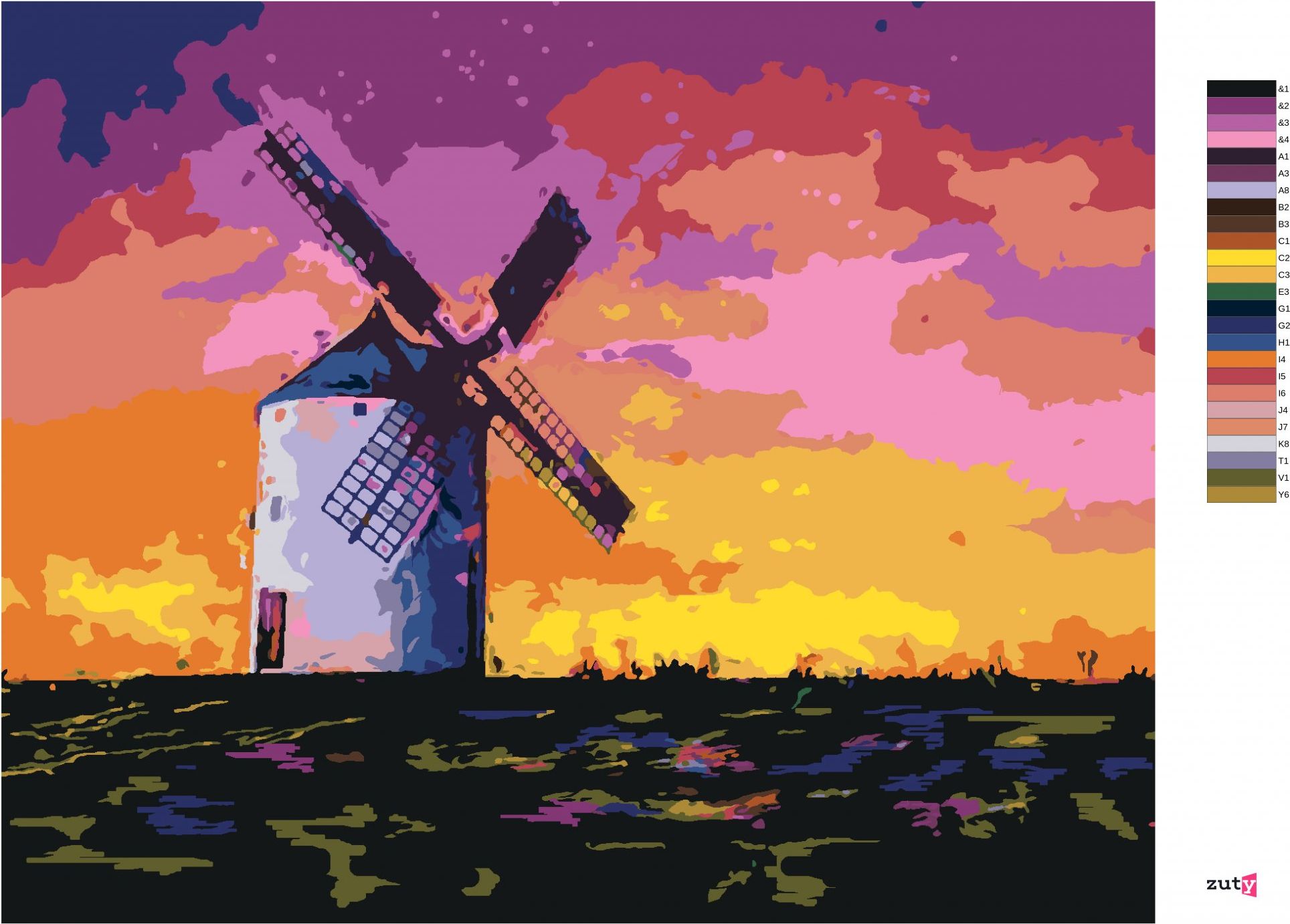 zuty Malování podle čísel - STARÝ VĚTRNÝ MLÝN V KVĚTINOVÉM POLI - Rozměr: 40x50 cm, Rámování: Varianta: bez rámu a bez vypnutí plátna - obrázek 10
