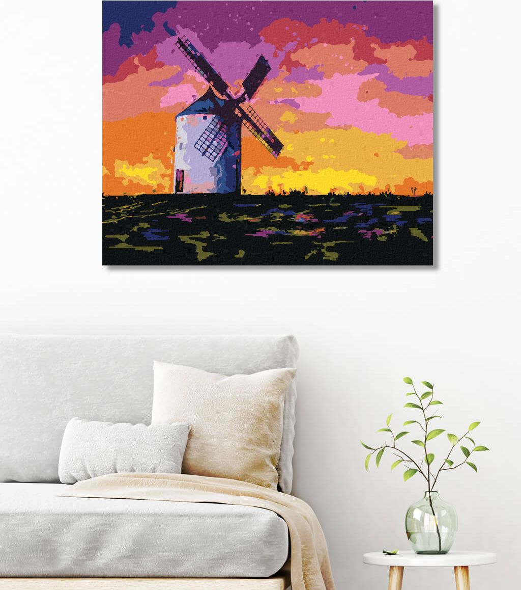 zuty Malování podle čísel - STARÝ VĚTRNÝ MLÝN V KVĚTINOVÉM POLI - Rozměr: 40x50 cm, Rámování: Varianta: vypnuté plátno na rám - obrázek 2