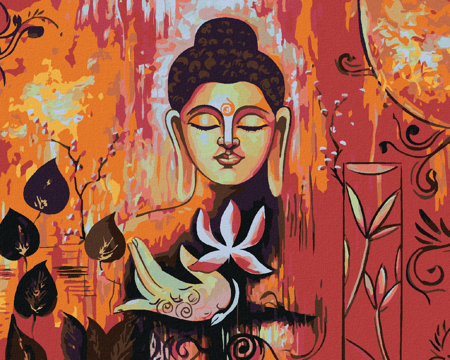 zuty Malování podle čísel - BUDDHA NA ČERVENÉM POZADÍ II - Rozměr: 40x50 cm, Rámování: Varianta: vypnuté plátno na rám - obrázek 1