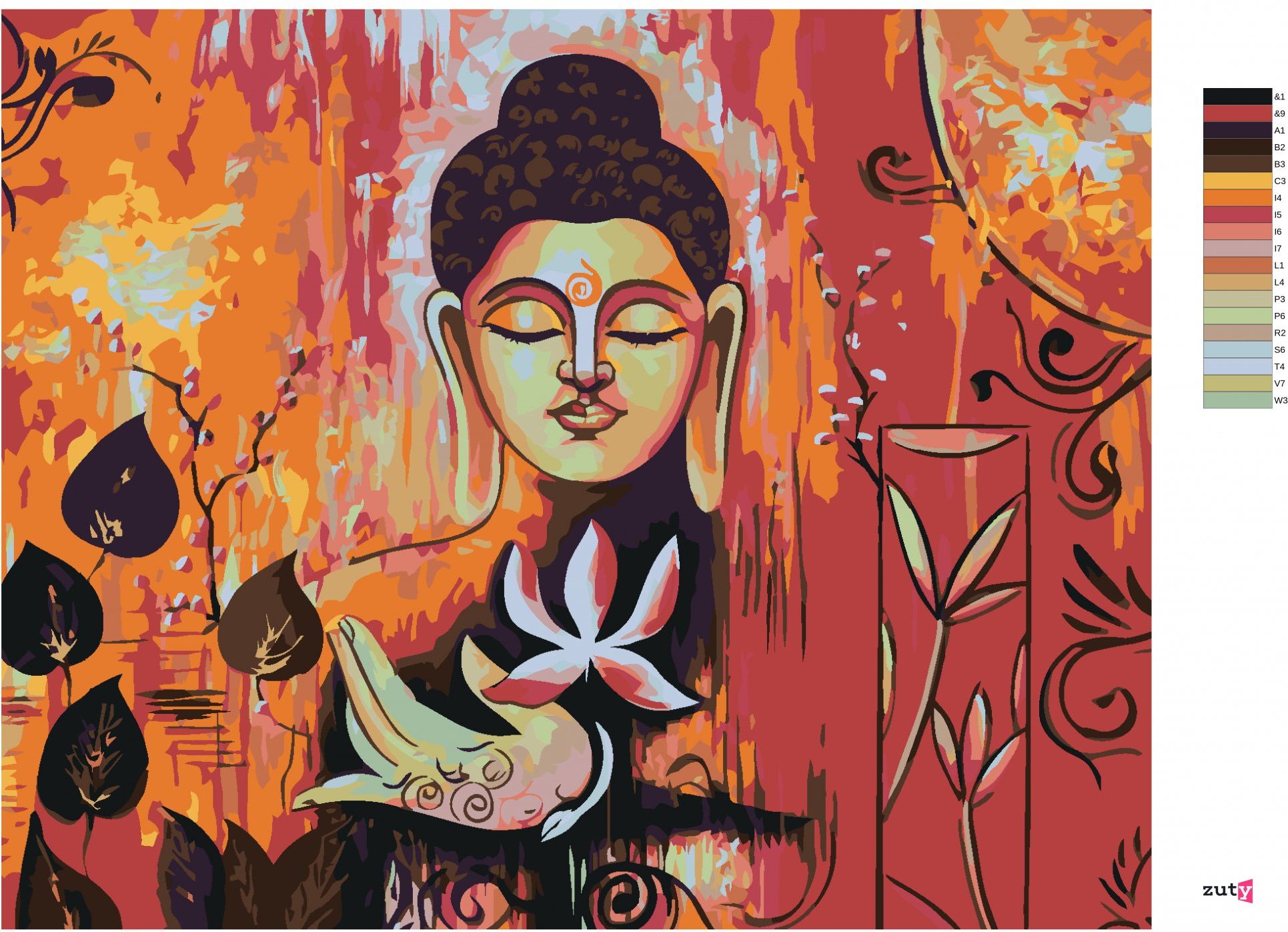 zuty Malování podle čísel - BUDDHA NA ČERVENÉM POZADÍ II - Rozměr: 40x50 cm, Rámování: Varianta: vypnuté plátno na rám - obrázek 7