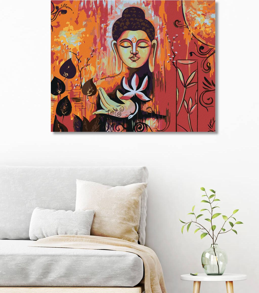 zuty Malování podle čísel - BUDDHA NA ČERVENÉM POZADÍ II - Rozměr: 40x50 cm, Rámování: Varianta: vypnuté plátno na rám - obrázek 9