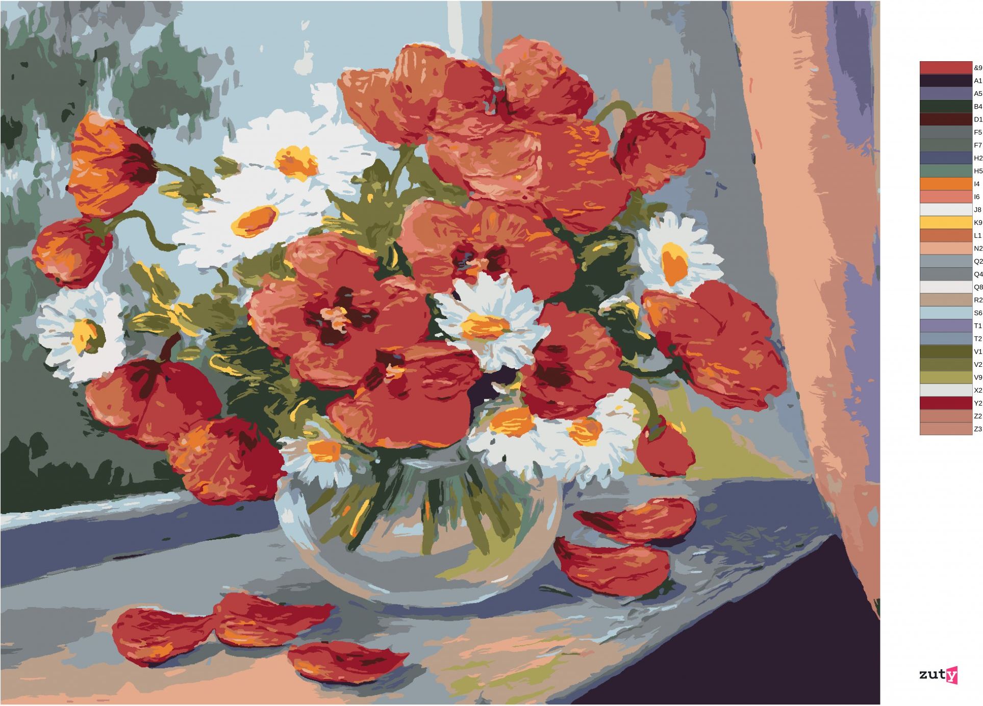 zuty Malování podle čísel - KOPRETINY A VLČÍ MÁKY NA OKNĚ - Rozměr: 40x50 cm, Rámování: Varianta: bez rámu a bez vypnutí plátna - obrázek 8