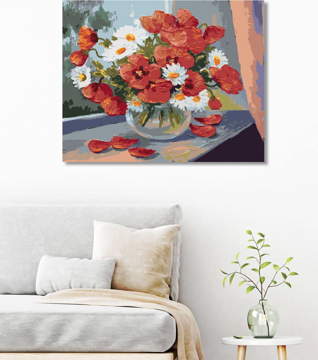 zuty Malování podle čísel - KOPRETINY A VLČÍ MÁKY NA OKNĚ - Rozměr: 40x50 cm, Rámování: Varianta: bez rámu a bez vypnutí plátna - obrázek 9