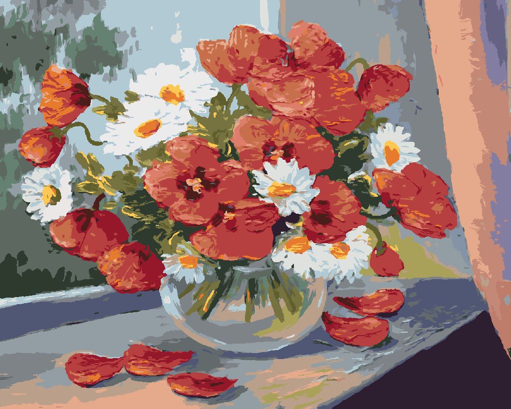 zuty Malování podle čísel - KOPRETINY A VLČÍ MÁKY NA OKNĚ - Rozměr: 40x50 cm, Rámování: Varianta: bez rámu a bez vypnutí plátna - obrázek 10