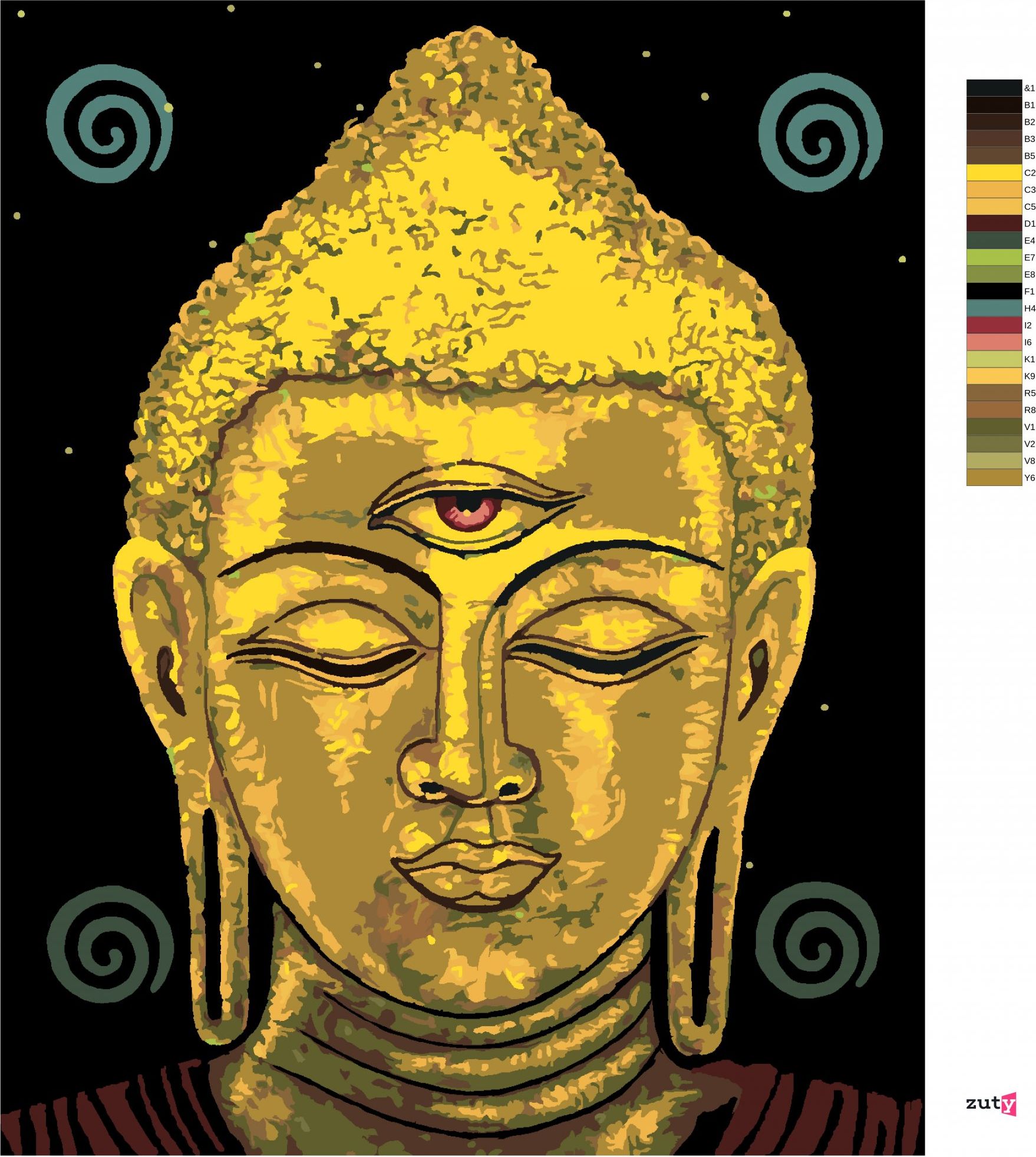zuty Malování podle čísel - BUDDHA SE TŘETÍM OKEM - Rozměr: 40x50 cm, Rámování: Varianta: bez rámu a bez vypnutí plátna - obrázek 3